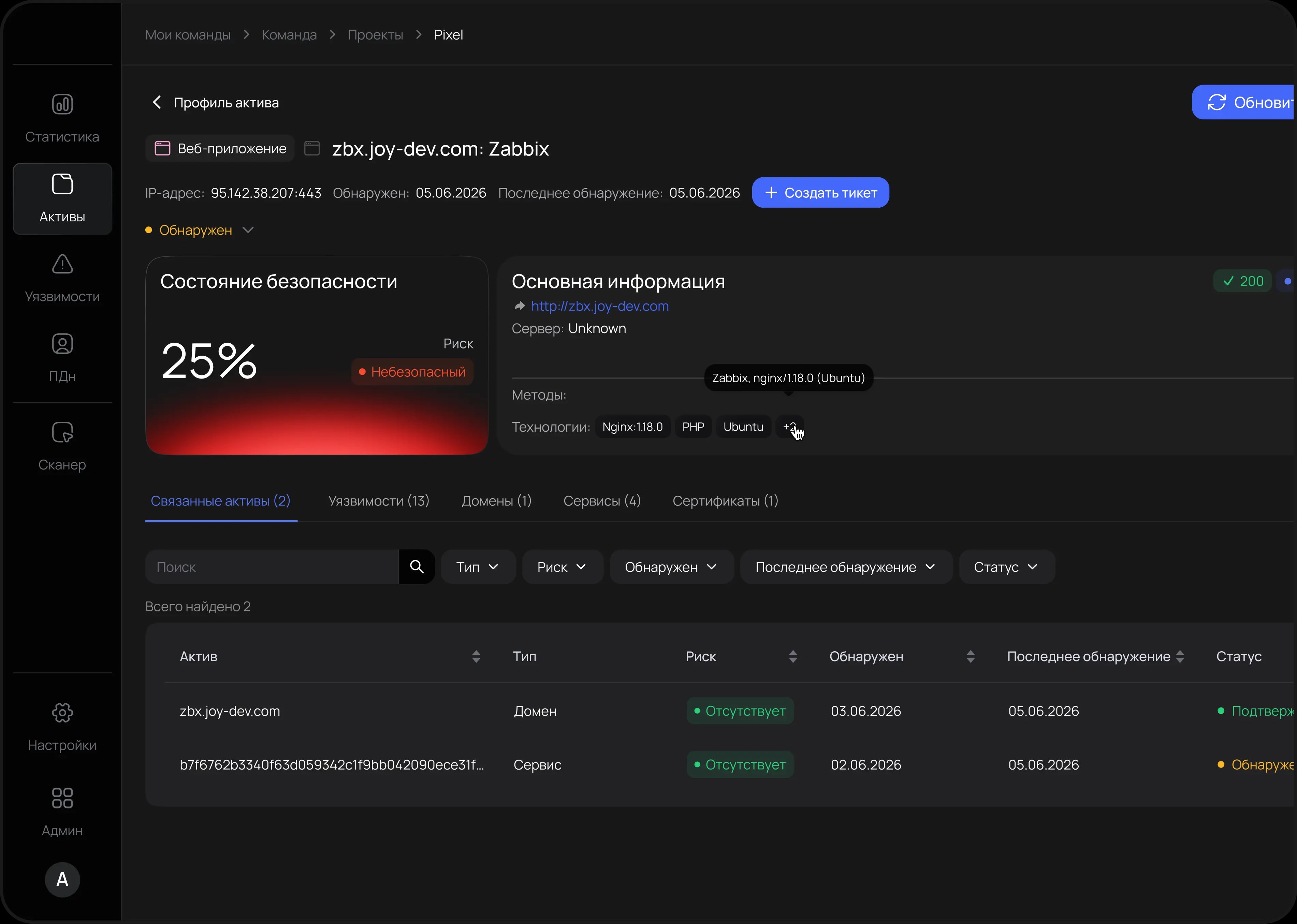 Экран обнаружения теневых ИТ-активов в ASM